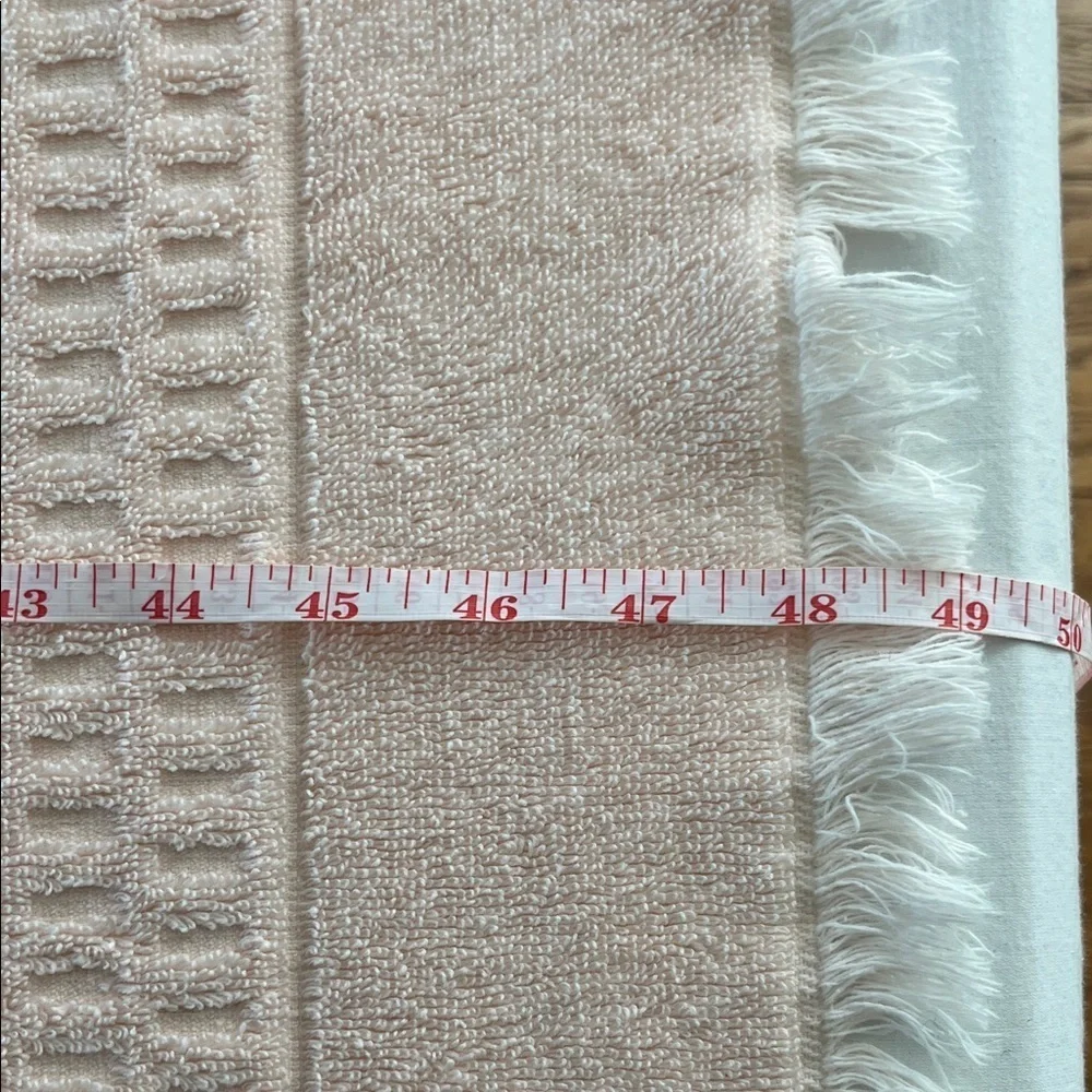 Vintage Fieldcrest Peach Cotton Towel Textured Waffle Weave, Fringed Ends USA
